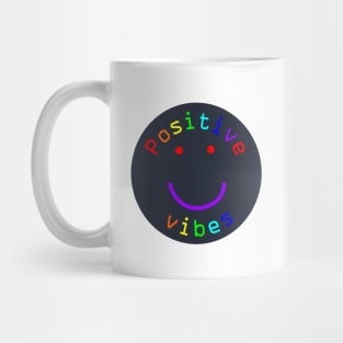 Positive Vibes Rainbow Colors Smiley Face Mug